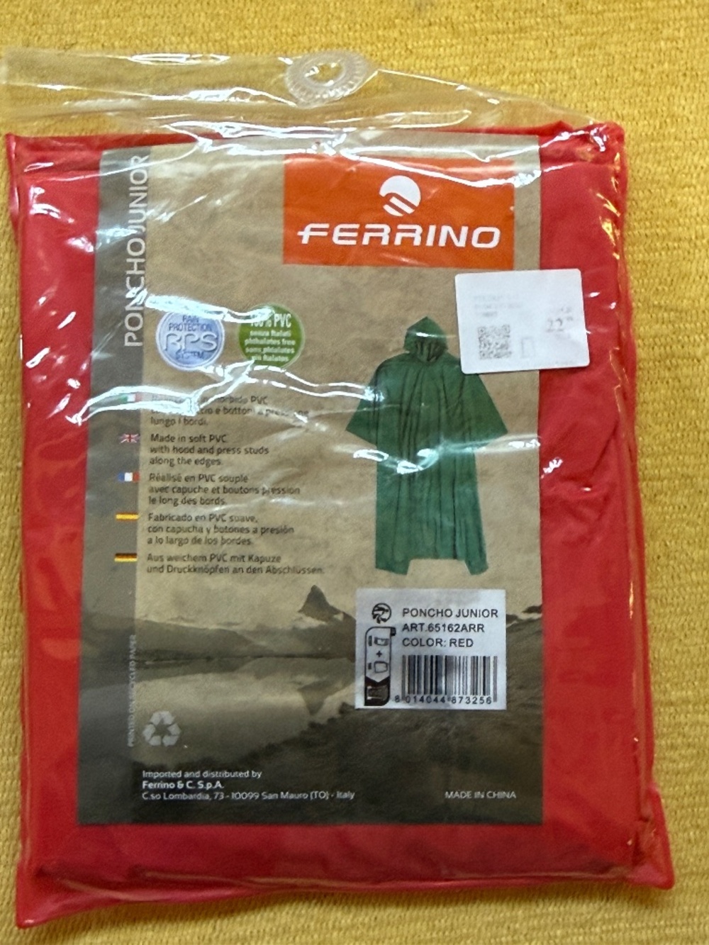 Italian Brand Hooded Red Rain Poncho Brand New